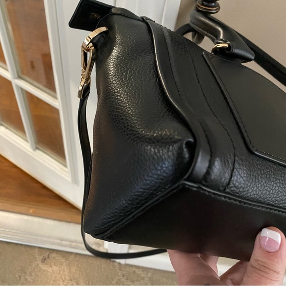 Michael Kors Carine Classic Black Medium Pebbled Genuine Leather Satchel Handbag - Picture 10 of 13